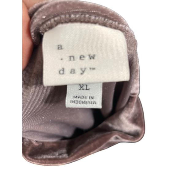 Size XL Brown A New Day Dress Velvet short sleeve midi mock neck ruching fitted - Picture 8 of 9